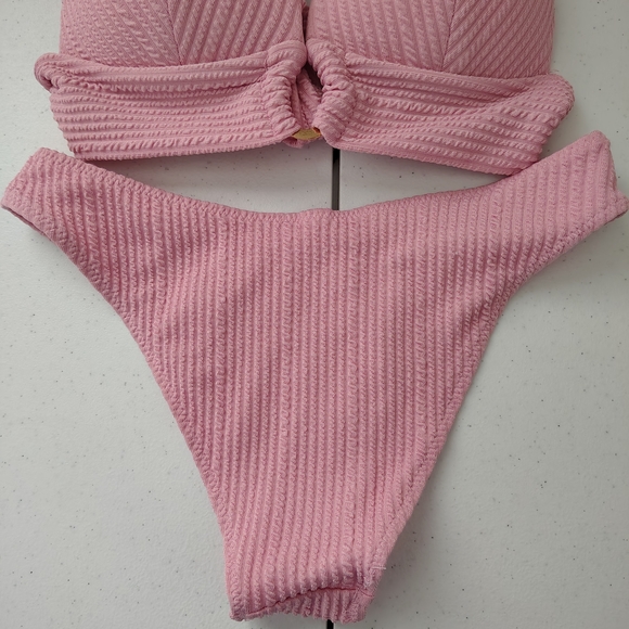 SHEIN Ribbed Pink Bikini Set - Picture 2 of 4